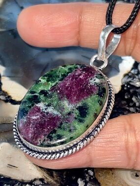 Dainty Ruby Zoisite Crystal Pendant 2”